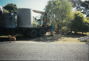 Bennett’s concrete water tank being delivered to a project site
